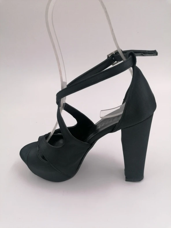 SOLMAZ FELİX SİYAH SATEN PLATFORM TOPUKLU ABİYE AYAKKABI - 2