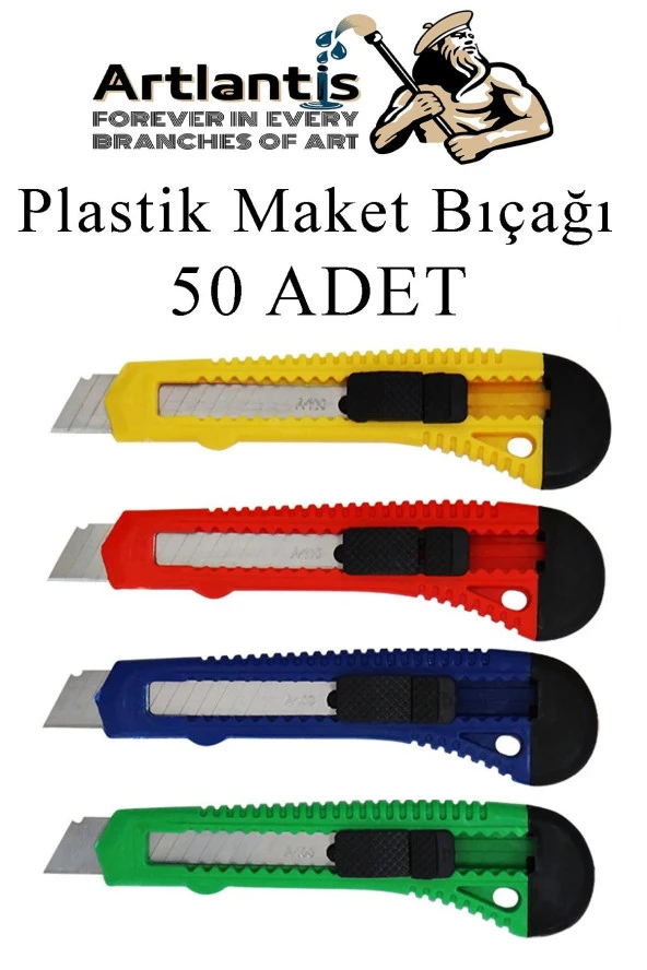 Maket Bıçağı Plastik Büyük Boy 50 Adet 18 mm Plastik Falçata Bıçağı Büyük Boy