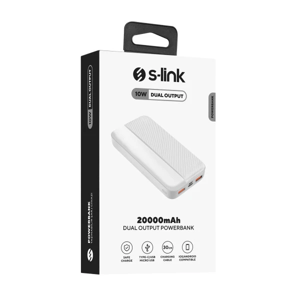 S-link 20.000mAh PRM Micro + Type-C + USB Beyaz Taşınabilir Pil Şarj Cihazı Powerbank - Resim 6
