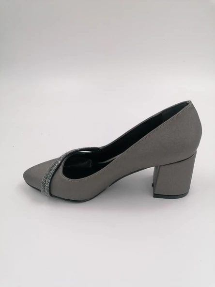 SOLMAZ EMİLY PLATİN SATEN TAŞLI TOPUKLU ABİYE AYAKKABI - Resim 2