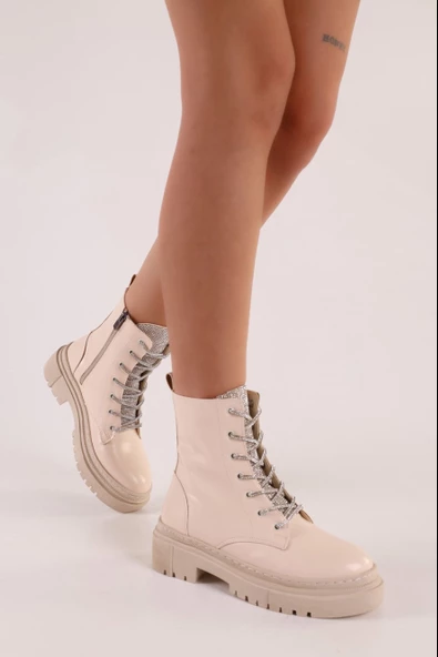 SOLMAZ PRİYA BEJ RENK TAŞLI KALIN TABAN POSTAL - Resim 4