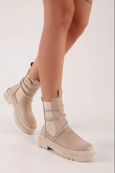 SOLMAZ PATRAY BEJ SÜET TAŞLI KADIN BOT - Resim 3