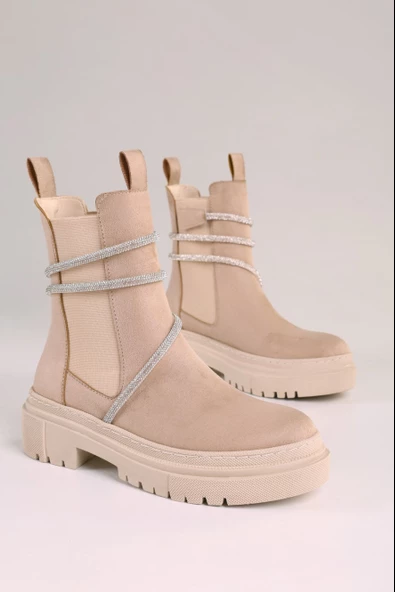 SOLMAZ PATRAY BEJ SÜET TAŞLI KADIN BOT - Resim 5