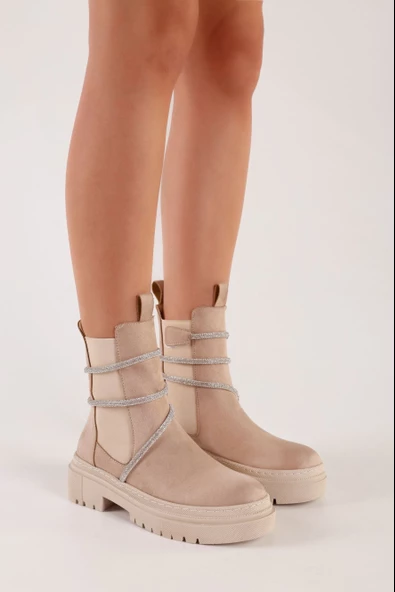 SOLMAZ PATRAY BEJ SÜET TAŞLI KADIN BOT - Resim 2