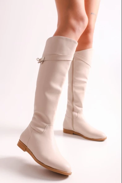 SOLMAZ MERONİ BEJ TOKALI KADIN ÇİZME - Resim 3