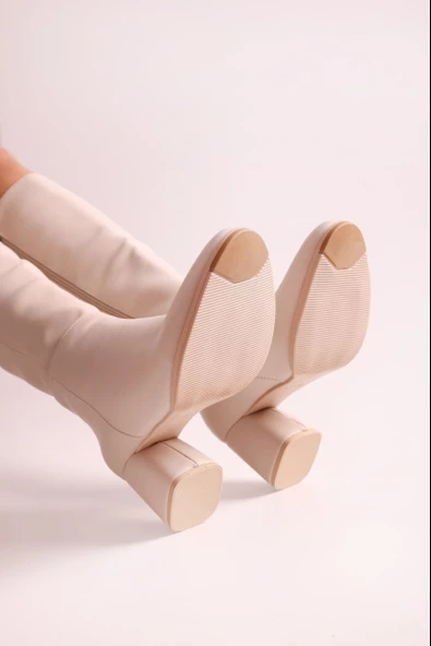 SOLMAZ KİELLA BEJ RENK TOPUKLU ÇİZME - Resim 4