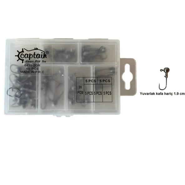Captain 6435 Compact Eco Kutulu Jig Head Seti 2gr 45 adet