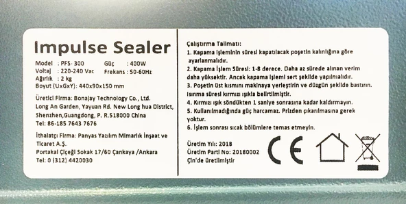 PFS-300M Metal Gövde Poşet Ağzı Kapama Yapıştırma Kapatma Makinası - 6