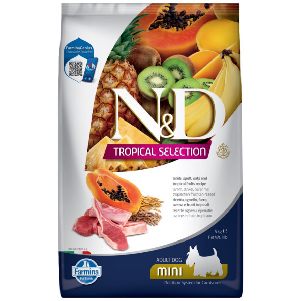 Nd tropical selection köpek 5kg mini adult kuzu etli tropikal meyveli küçük ırk yetişkin köpek maması