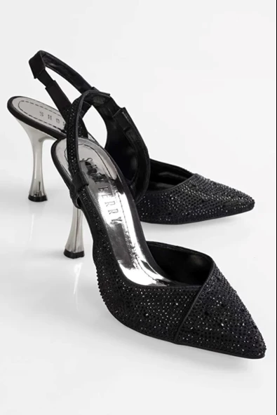 SOLMAZ LİBERTY SİYAH SATEN TAŞ İŞLEMELİ TOPUKLU AYAKKABI - Resim 3