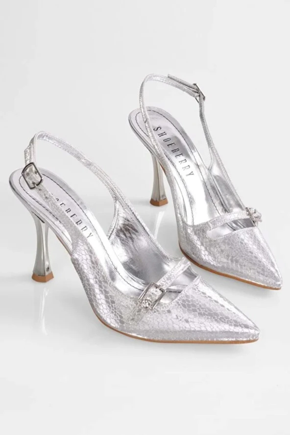 SOLMAZ EDİTA GÜMÜŞ PETEK DESENLİ TOPUKLU AYAKKABI - Resim 2