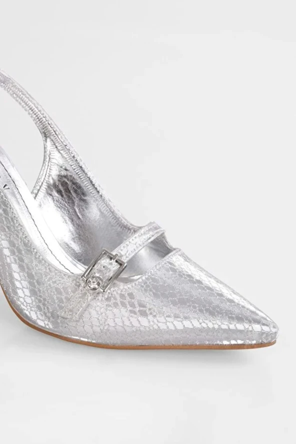 SOLMAZ EDİTA GÜMÜŞ PETEK DESENLİ TOPUKLU AYAKKABI - Resim 3