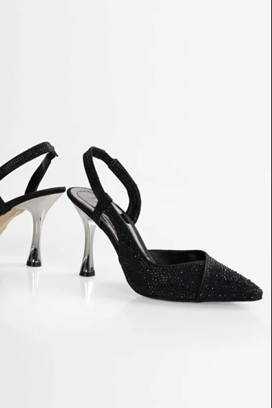 SOLMAZ LİBERTY SİYAH SATEN TAŞ İŞLEMELİ TOPUKLU AYAKKABI - Resim 2