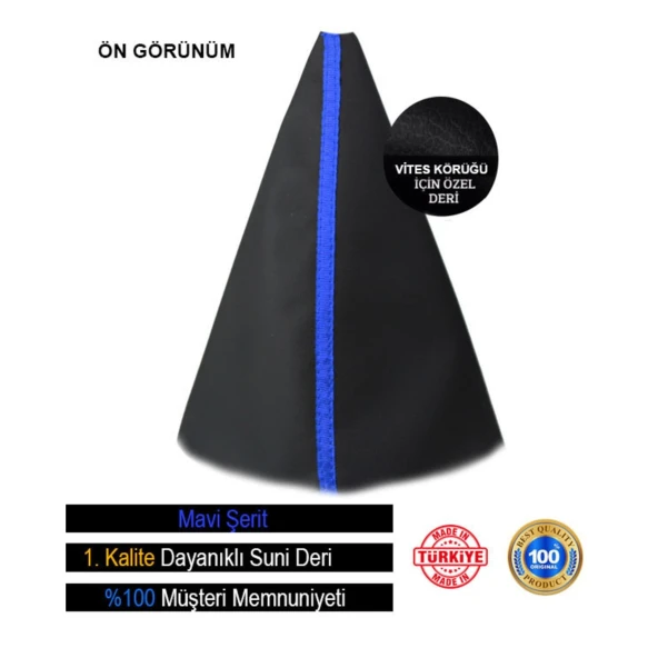 Toyota Corolla 2013-2018 VE Uyumlu Siyah Deri Özel Tasarım Mavi Şerit Spor Dikiş Vites Körüğü