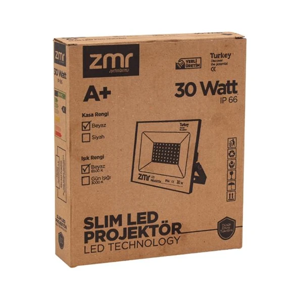 Zmr 30 Watt 6500K Ip66 150* Işık Açısı 220 Volt Siyah Slim Kasa Led Projektör - 9
