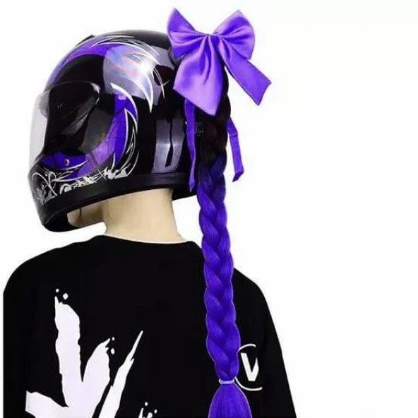 Tex Kask Süsü 5 Motosiklet Bisiklet Ve Kayak Kask Süsü Kalın Örgü At Kuyruğu Saç Mavi