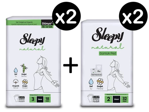 Sleepy Natural Hijyenik Ped Gece 36 Adet + Günlük Ped Uzun 64 Adet