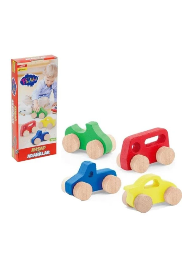 Play Wood Kutuda 4 Asorti Ahşap Yarış Arabaları Ony-380