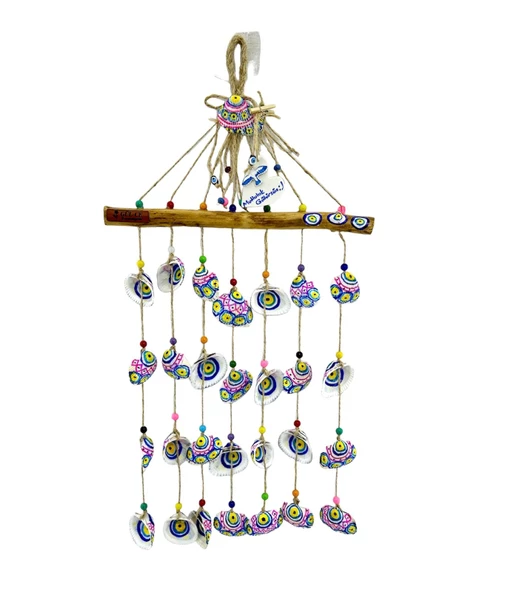 GÜL-CE Dekoratif Nazar Boncuklu Lodos Dalı Deniz Kabuklu Rüzgar Çanı - 4