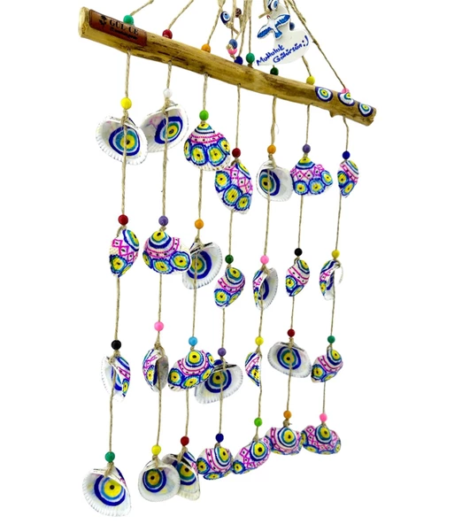 GÜL-CE Dekoratif Nazar Boncuklu Lodos Dalı Deniz Kabuklu Rüzgar Çanı - 9