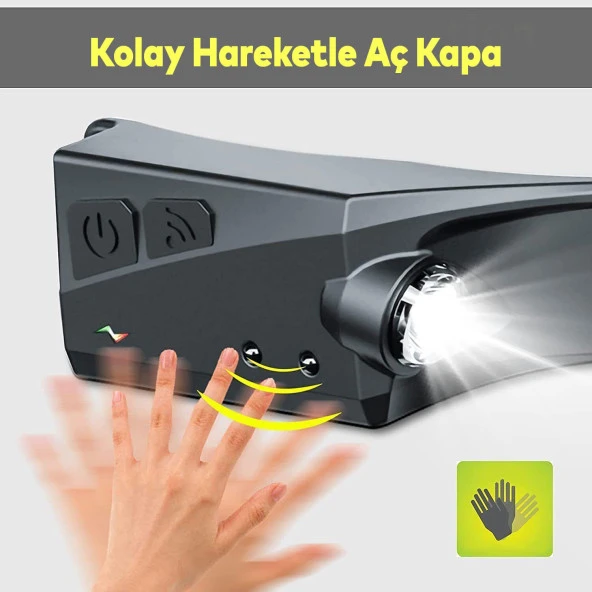 Kafa Lambası Sensörlü Ledli Şarjlı Pilli Kamp Kafa Feneri El Feneri 5+3 W 350 Lümen - 4