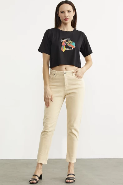 Likralı Fit Mom Jean - Bej - 2