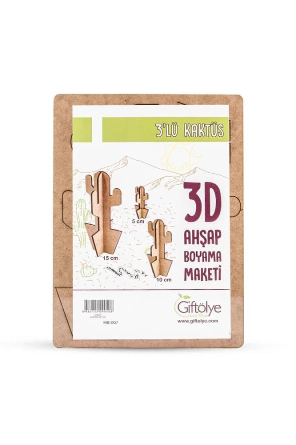 Giftölye 3D Ahşap Kaktüs Seti 3 lü HB-007