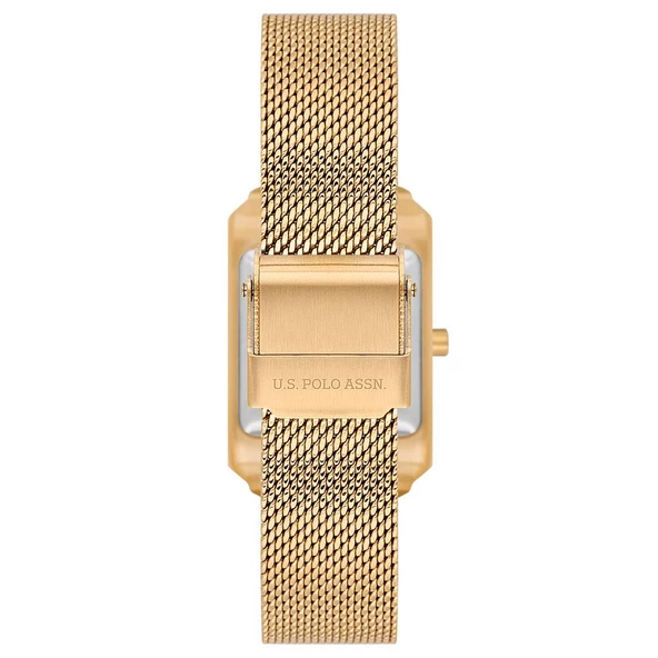 U.S. POLO ASSN. USPA2073-03 ALTIN KAPLAMA HASIR DİKDÖRTGEN KADIN KOL SAATİ - 3