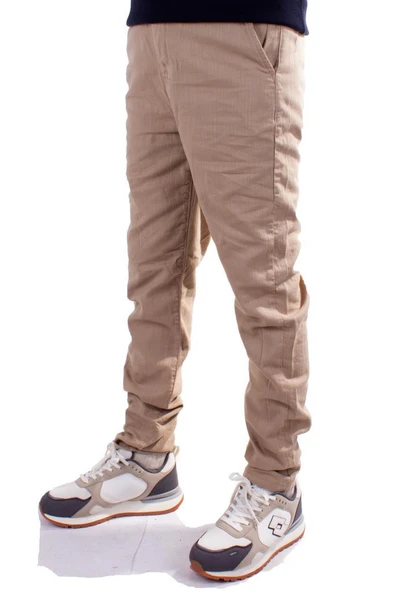 Twister Slim Jogger-011C Bej Yüksek Bel Dar Paça Erkek Keten Pantolon - 3
