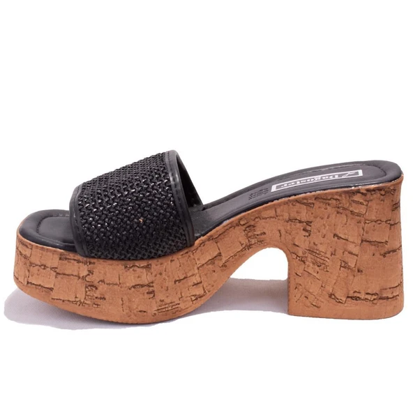 Dagoster DZA07-890398CN Siyah Ortopedik Günlük Topuklu Kadın Hasır Terlik - 3