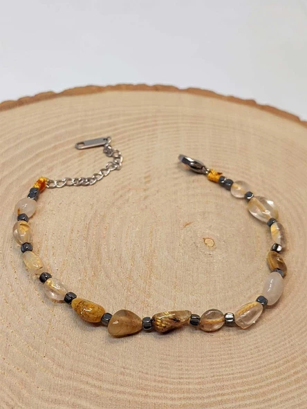 Gold Beril Taşı Tasarım Bileklik (47154) - 3