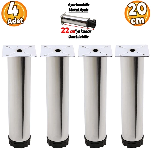 Ayarlanabilir Mobilya Kanepe Baza Koltuk Metal Destek Yükseltici Ayağı 20 cm Krom Ayakları (4 ADET)