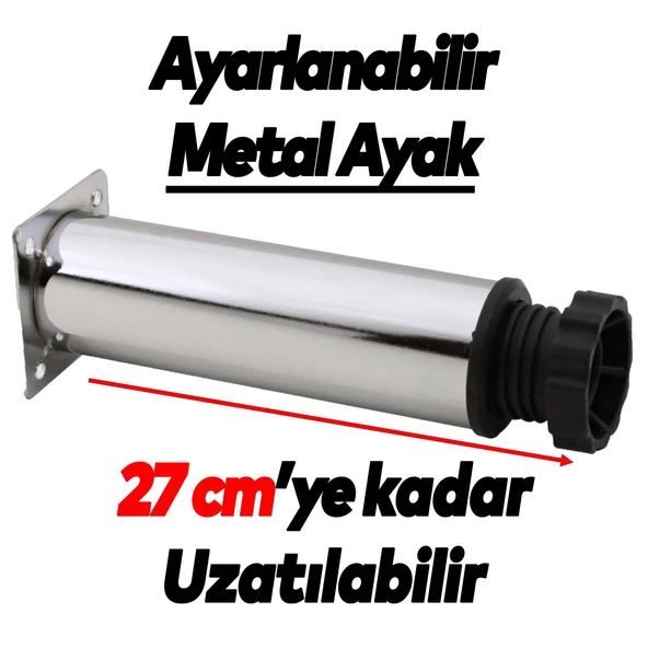 Ayarlanabilir Mobilya Kanepe Baza Koltuk Metal Destek Yükseltici Ayağı 25 cm Krom Ayakları (8 ADET) - 3