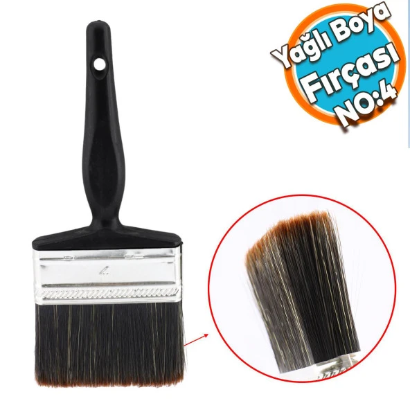 Yağlı Boya Fırça No: 4 Resim Ressam Fırçası Hobi Sanat Duvar Metal Ahşap Boyama Plastik Saplı