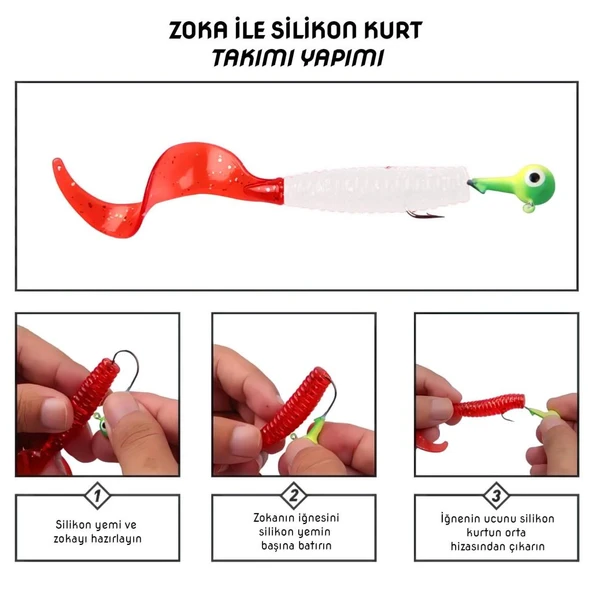 Silikon Kurt Sahte Yem - 95mm - Kırmızı/Beyaz - Yumy (460-O-18095) - 5