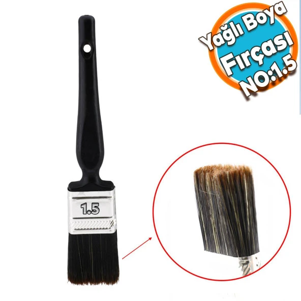 Yağlı Boya Fırça No: 1.5 Resim Ressam Fırçası Hobi Sanat Duvar Metal Ahşap Boyama Plastik Saplı