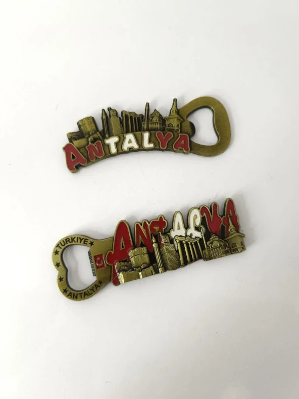 Antalya Görselli Metal Açacak Mıknatıslı Magnet Buzdolabı Süsü Şişe Açacağı Antik Sarı - Resim 2