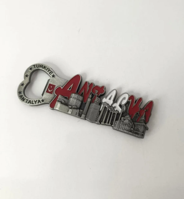 Antalya Görselli Metal Açacak Mıknatıslı Magnet Buzdolabı Süsü Şişe Açacağı Gri - Resim 3