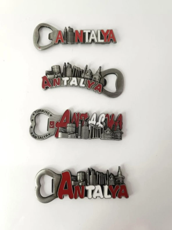 Antalya Görselli Metal Açacak Mıknatıslı Magnet Buzdolabı Süsü Şişe Açacağı Gri - Resim 5