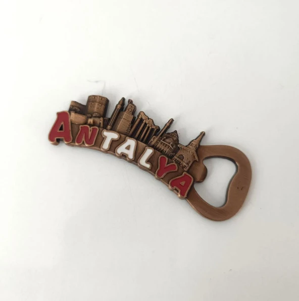 Antalya Görselli Metal Açacak Mıknatıslı Magnet Buzdolabı Süsü Şişe Açacağı Bakır Renk - Resim 2
