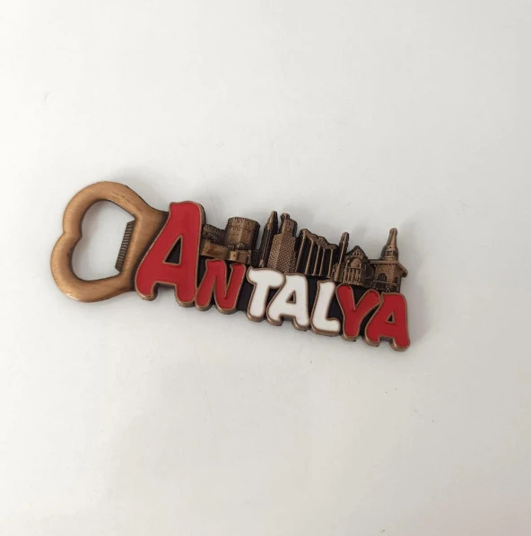 Antalya Görselli Metal Açacak Mıknatıslı Magnet Buzdolabı Süsü Şişe Açacağı Bakır Renk - Resim 3