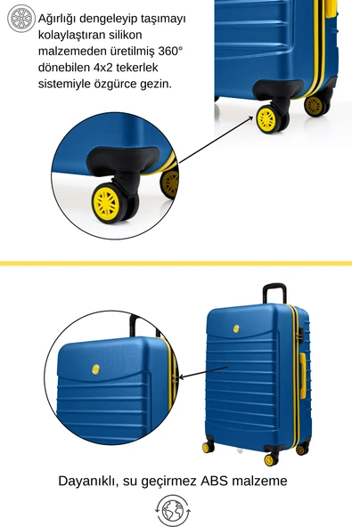 Büyük Boy Valiz 4x2 Teker Mavi 1168 - Resim 3
