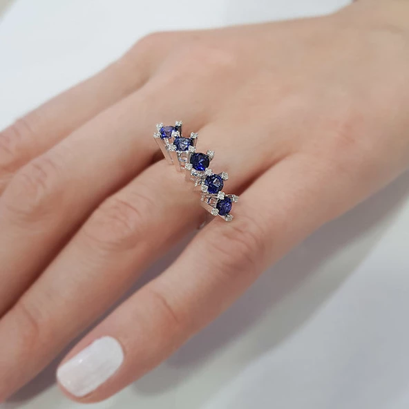 1.50 ct. Pırlanta Safir Beştaş Yüzük - 2