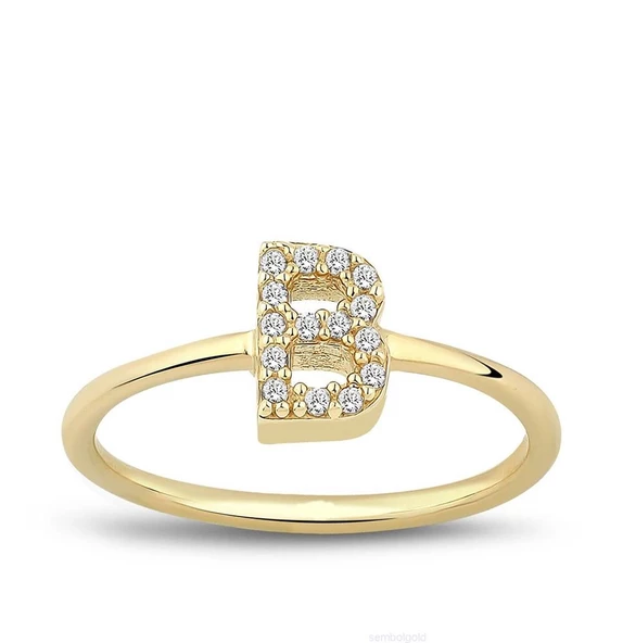Harf Altın Yüzük Taşlı Gold