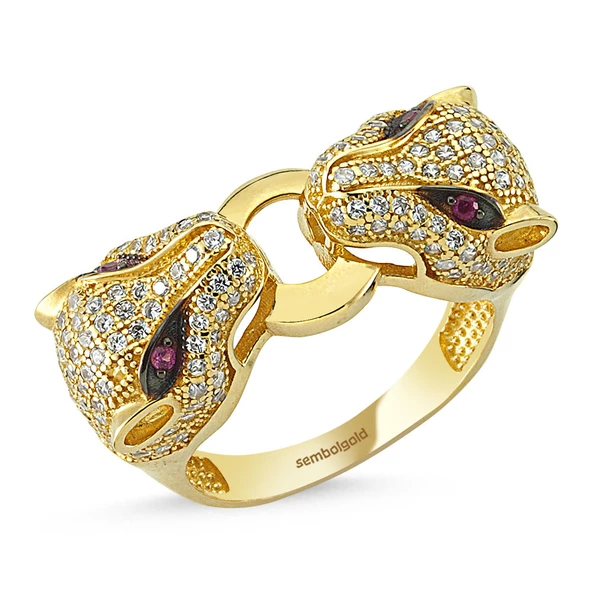 Kaplan Altın Yüzük Çift Başlı 14K Gold