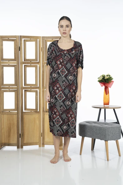 Estiva 23238-4 Kare Yaka Yarım Kollu Desenli Likra Viskon Günlük Elbise - 2