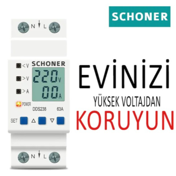 SCHONER Gerilim Koruma Rölesi Yüksek-Düşük Voltaj/Akım Koruma 63A