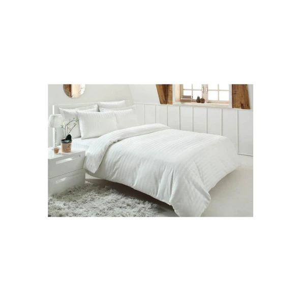 Özdilek Çift Kişilik Ranforce Saten Nevresim Takımı Line Beyaz ürün görseli