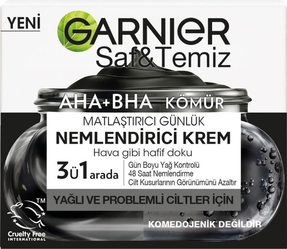 Garnier Aha Bha Kömür 3'Ü 1 Arada Matlaştırıcı Günlük Nemlendirici Krem 50ml - 3