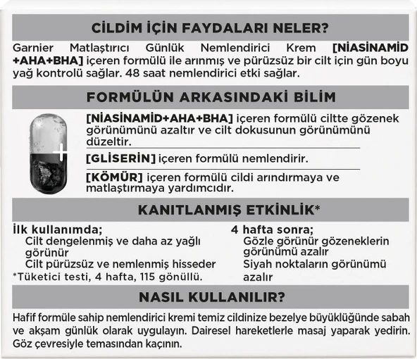 Garnier Aha Bha Kömür 3'Ü 1 Arada Matlaştırıcı Günlük Nemlendirici Krem 50ml - 4